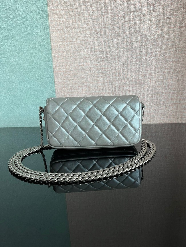 Chanel MINI FLAP BAG Lambskin & silver-Tone Metal AS3207 silver