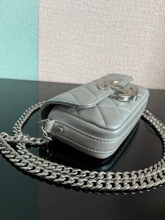 Chanel MINI FLAP BAG Lambskin & silver-Tone Metal AS3207 silver