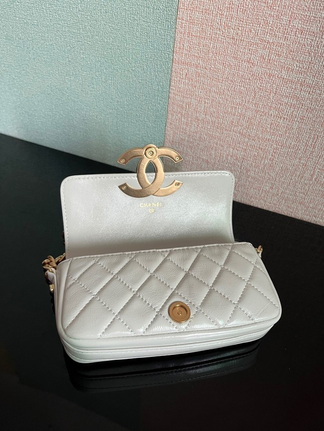 Chanel MINI FLAP BAG Lambskin & Gold-Tone Metal AS3207 white