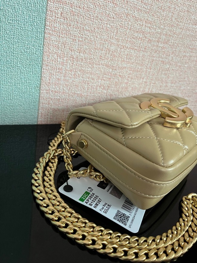 Chanel MINI FLAP BAG Lambskin & Gold-Tone Metal AS3854 khaki