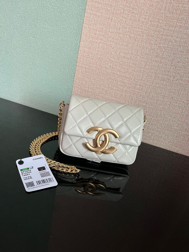 Chanel MINI FLAP BAG Lambskin & Gold-Tone Metal AS3854 white