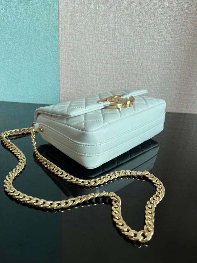 Chanel SMALL FLAP BAG Lambskin & Gold-Tone Metal AS3855 white