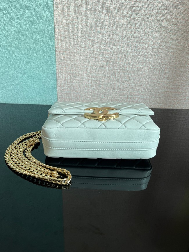 Chanel SMALL FLAP BAG Lambskin & Gold-Tone Metal AS3855 white