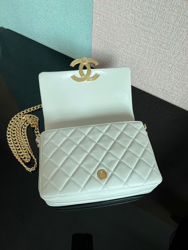 Chanel SMALL FLAP BAG Lambskin & Gold-Tone Metal AS3855 white