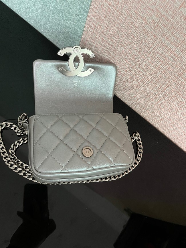 Chanel MINI FLAP BAG Lambskin & silver-Tone Metal AS3854 silver