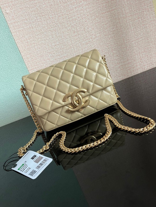 Chanel SMALL FLAP BAG Lambskin & Gold-Tone Metal AS3855 khaki