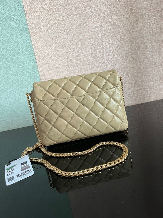 Chanel SMALL FLAP BAG Lambskin & Gold-Tone Metal AS3855 khaki