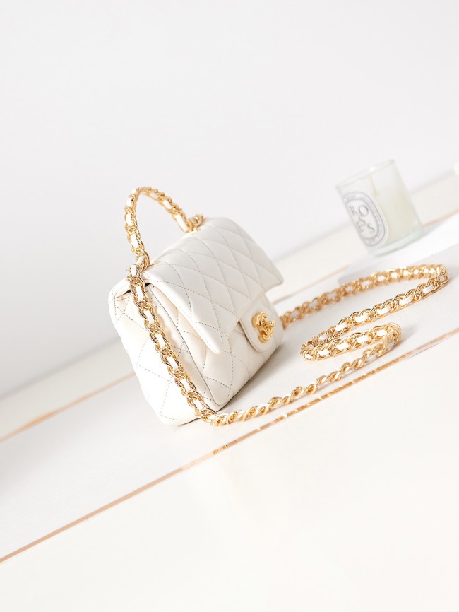 Chanel MINI FLAP BAG WITH TOP HANDLE AS4023 white