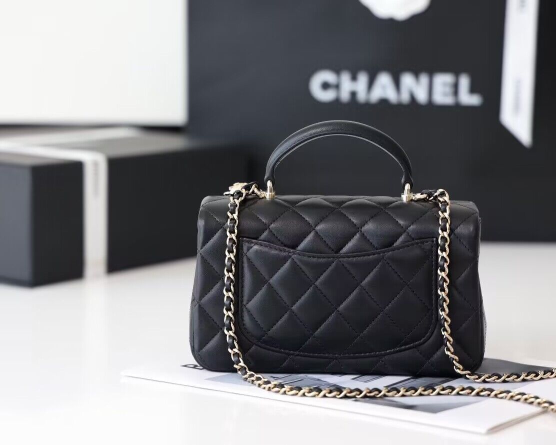 CHANEL mini flap bag with top handle AS2431 Black&Silver-Tone