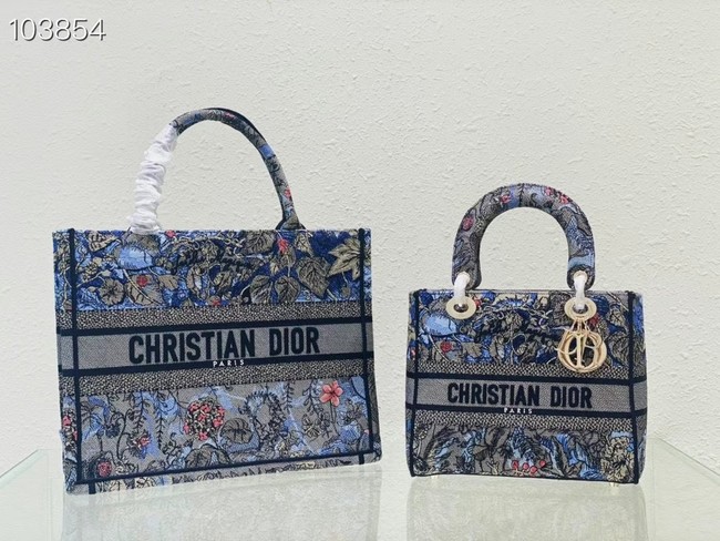 Dior MEDIUM LADY D-LITE BAG Denim Multicolor Dior Jardin Magique Embroidery M0565ORZI