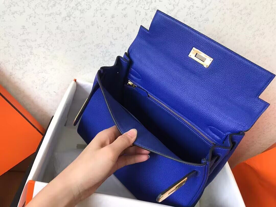 Hermes Kelly 25cm Shoulder Bags Togo KL2755 Electrooptic blue&gold