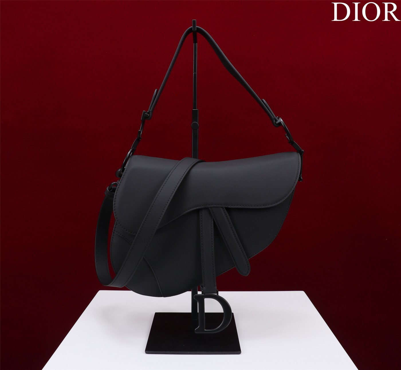 Dior SADDLE BAG WITH STRAP Black Ultramatte Calfskin M0455SLLO