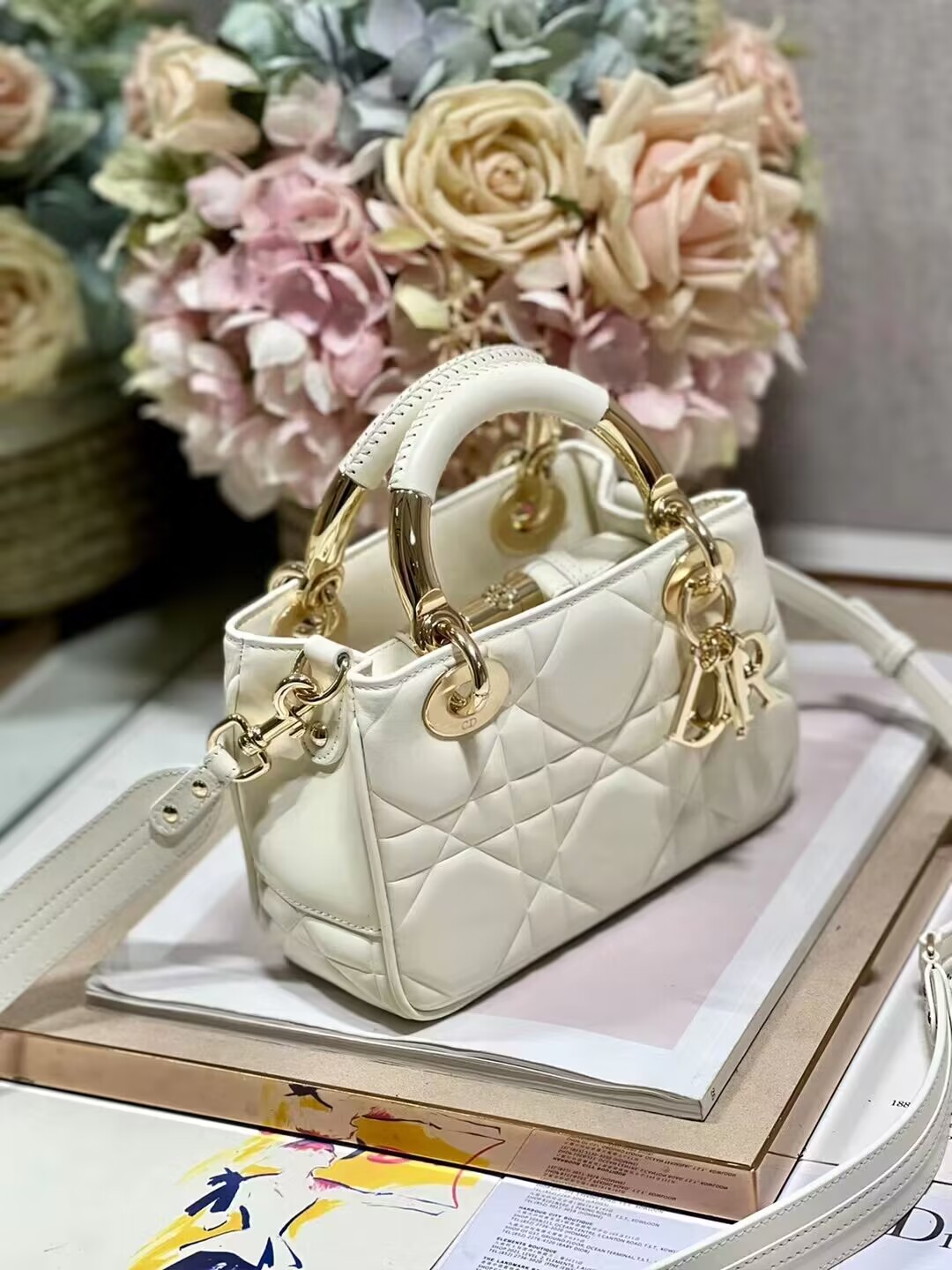 LADY DIOR TOP HANDLE SMALL BAG Cannage Lambskin C0620 Latte