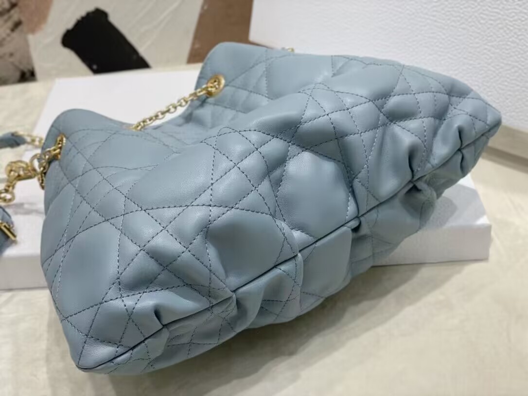 MEDIUM DIOR AMMI BAG Sand Blue Supple Macrocannage Lambskin M22566F