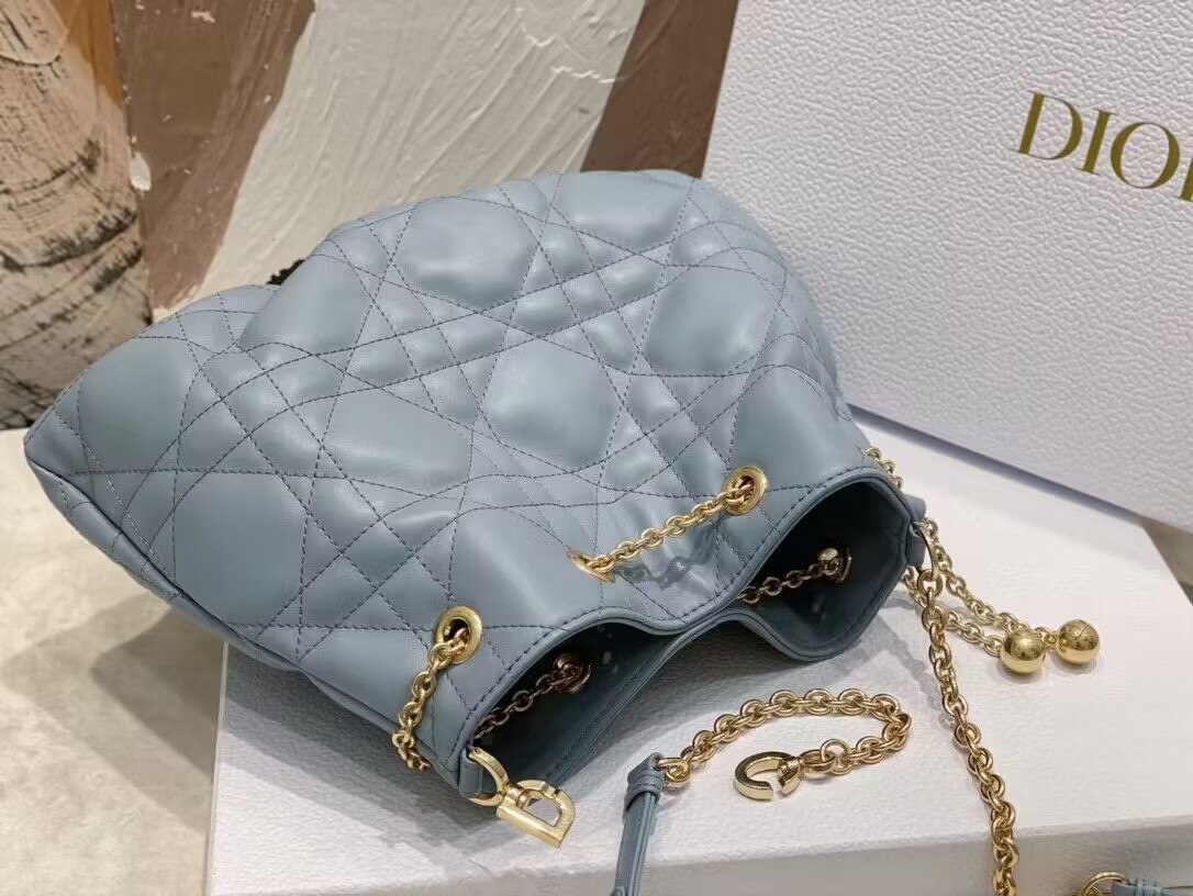 MEDIUM DIOR AMMI BAG Sand Blue Supple Macrocannage Lambskin M22566F