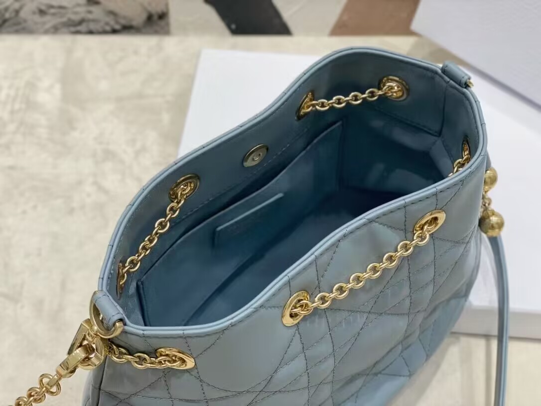 MEDIUM DIOR AMMI BAG Sand Blue Supple Macrocannage Lambskin M22566F