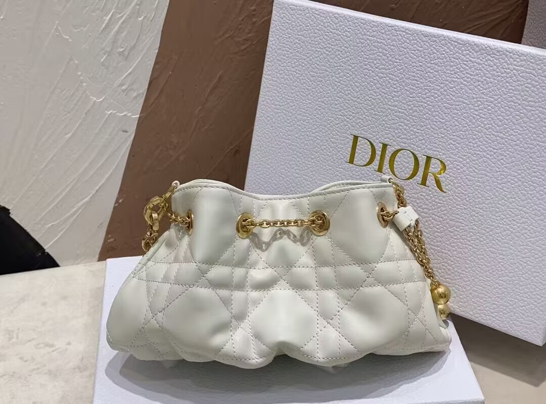 SMALL DIOR AMMI BAG Sand WHITE Supple Macrocannage Lambskin M22567F