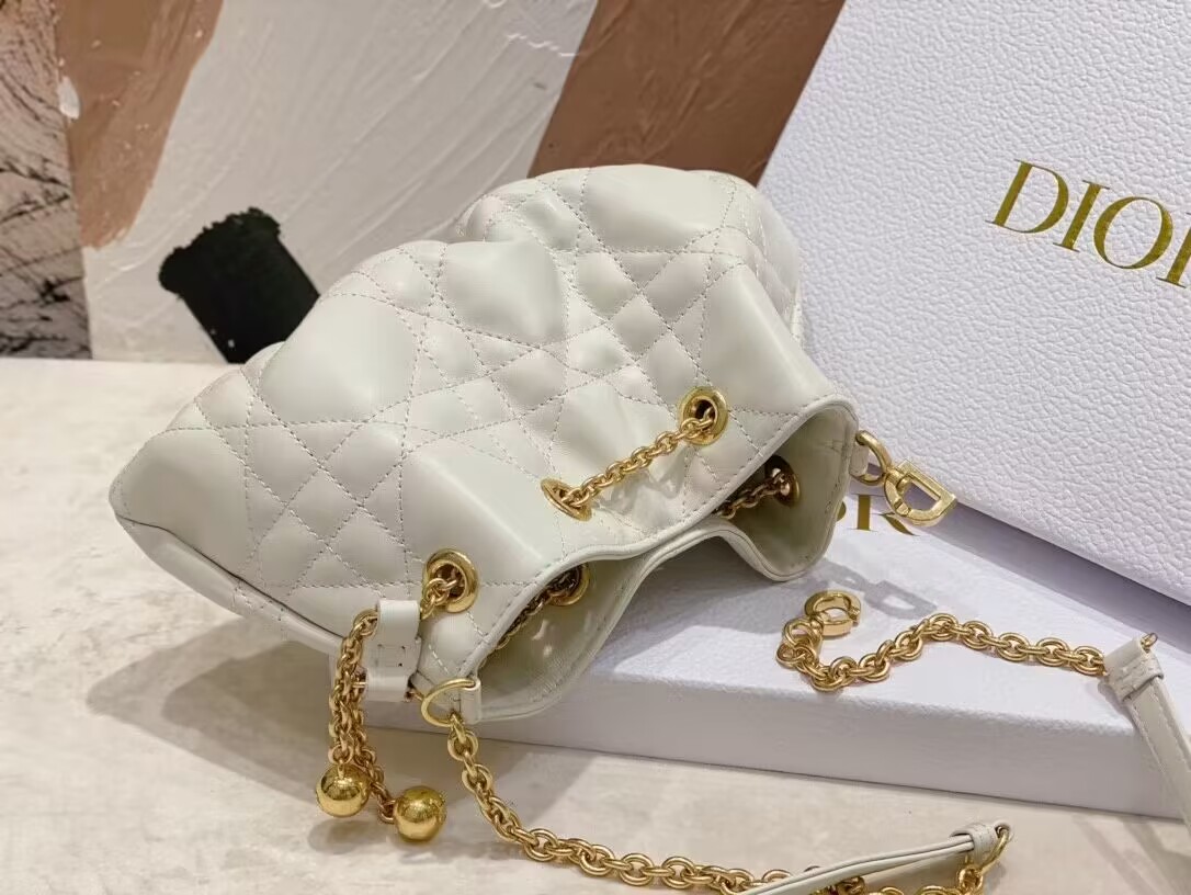 SMALL DIOR AMMI BAG Sand WHITE Supple Macrocannage Lambskin M22567F