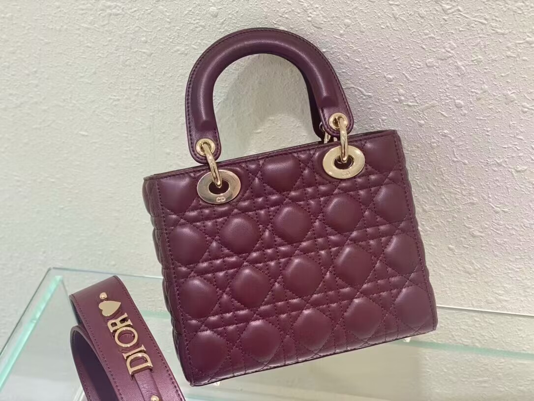 SMALL LADY DIOR MY ABCDIOR BAG Cannage Lambskin M0538ONG wine