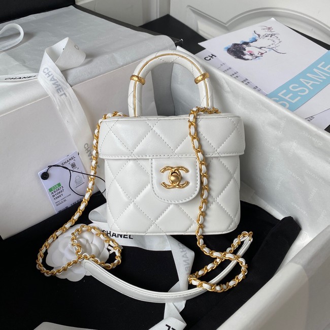 CHANEL SMALL VANITY CASE Lambskin & Gold-Tone Metal AS3973 white