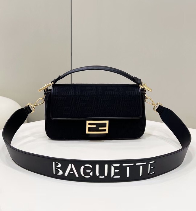 Fendi Baguette canvas bag with FF embroidery 8BR600 black