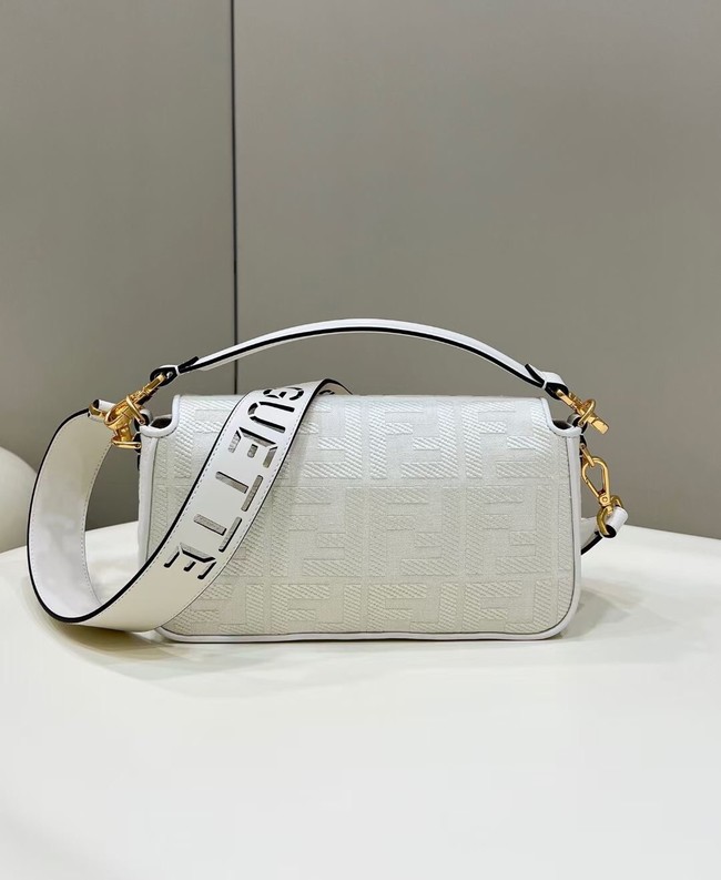 Fendi Baguette canvas bag with FF embroidery 8BR600 white