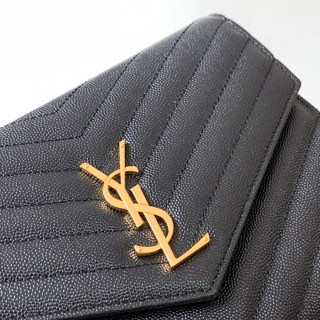 Yves Saint Laurent MONOGRAM CLUTCH IN QUILTED GRAIN DE POUDRE EMBOSSED LEATHER A617662 black