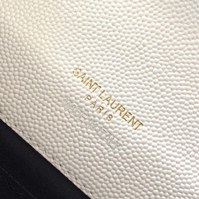 Yves Saint Laurent MONOGRAM CLUTCH IN QUILTED GRAIN DE POUDRE EMBOSSED LEATHER A617662 white