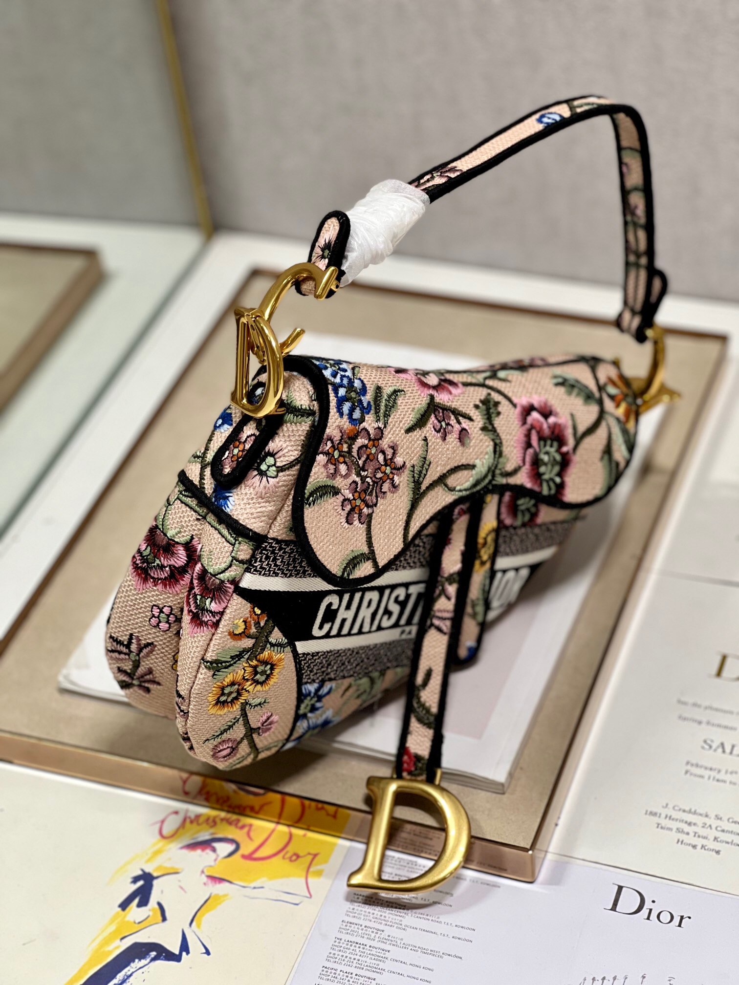 DIOR SADDLE BAG Natural Multicolor Dior Petites Fleurs Embroidery M0446CE