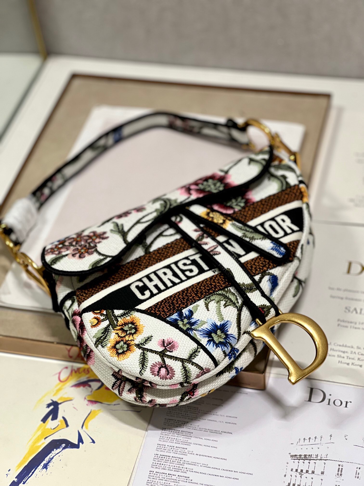 DIOR SADDLE BAG White Multicolor Dior Petites Fleurs Embroidery M0446CEA