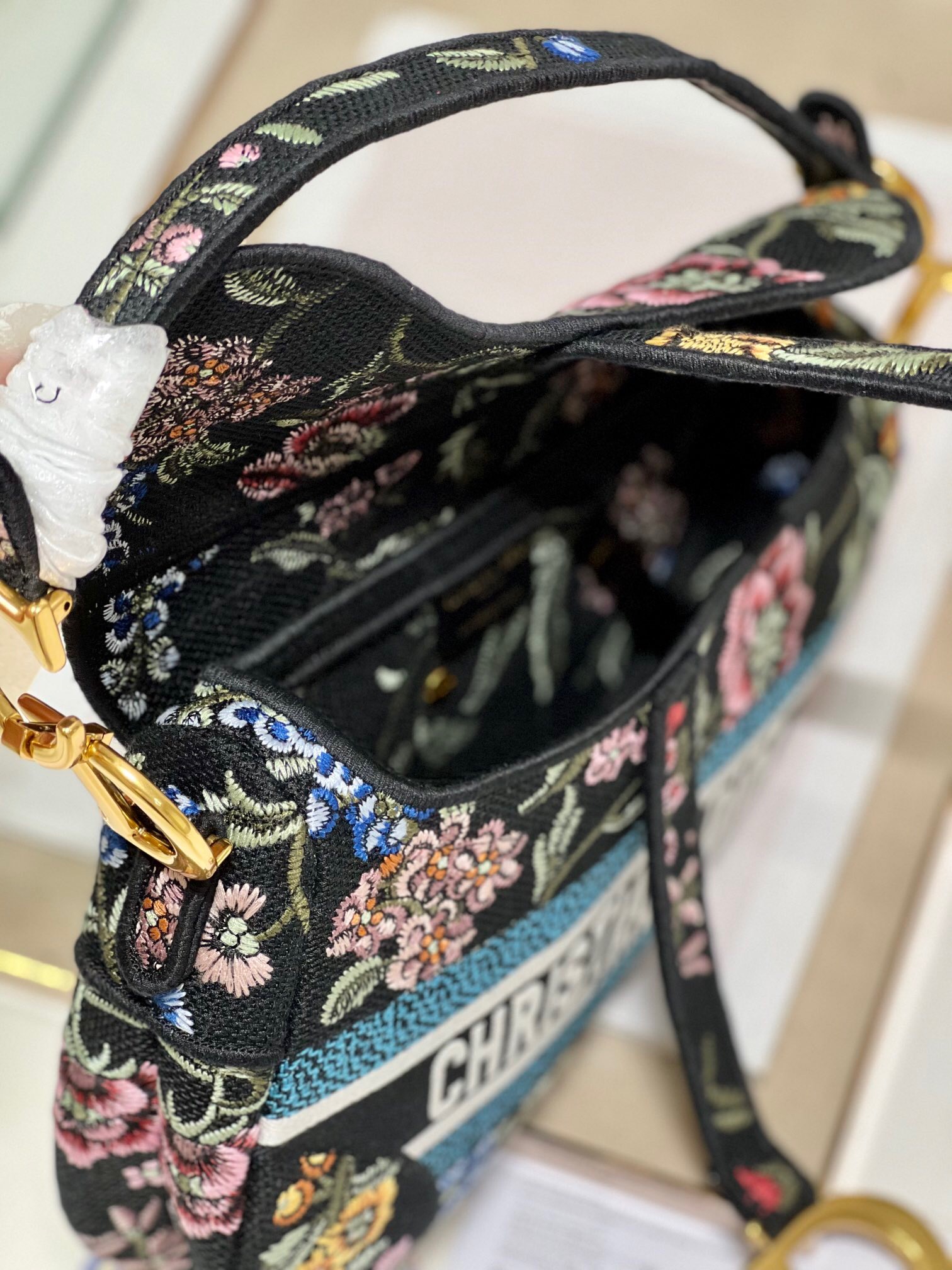 DIOR SADDLE BAG black Multicolor Dior Petites Fleurs Embroidery M0446CE