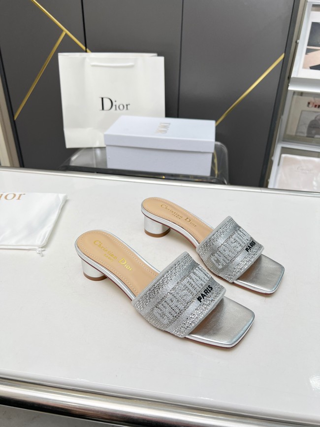 Dior DWAY HEELED SLIDE Embroidered Satin and Cotton 93367-1