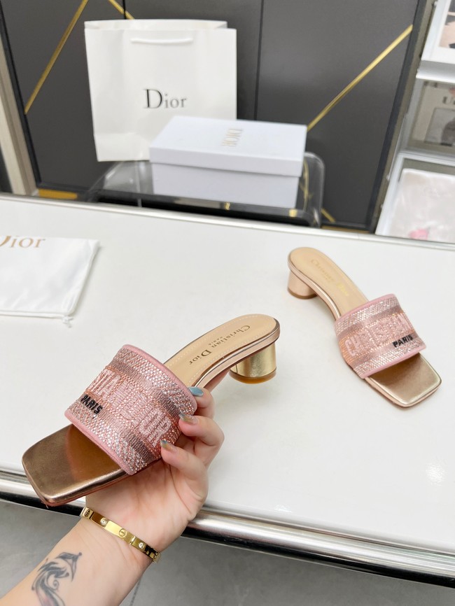 Dior DWAY HEELED SLIDE Embroidered Satin and Cotton 93367-2