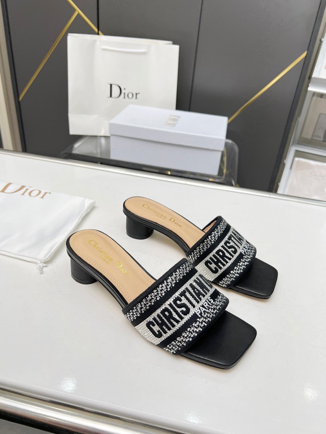 Dior DWAY HEELED SLIDE Embroidered Satin and Cotton 93367-4