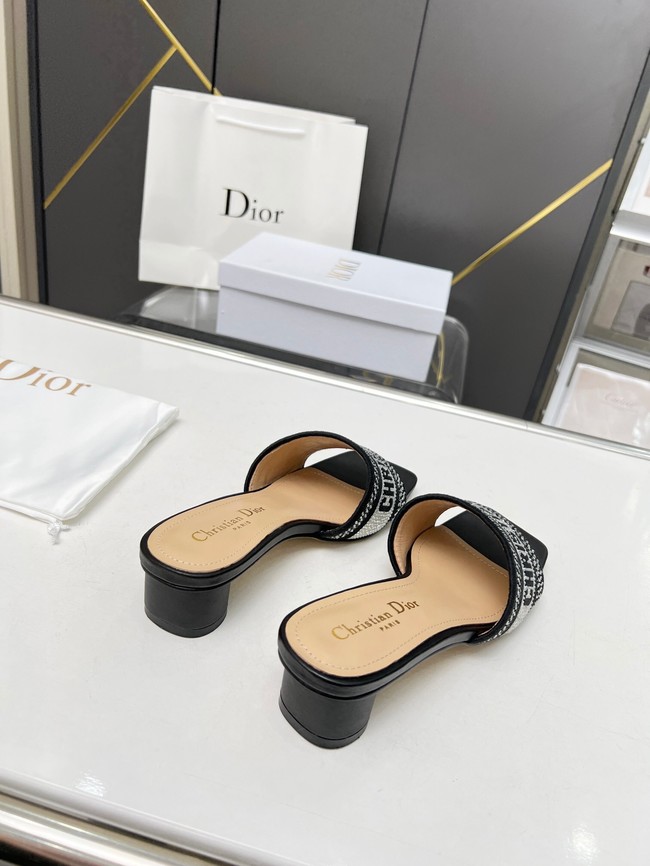 Dior DWAY HEELED SLIDE Embroidered Satin and Cotton 93367-4