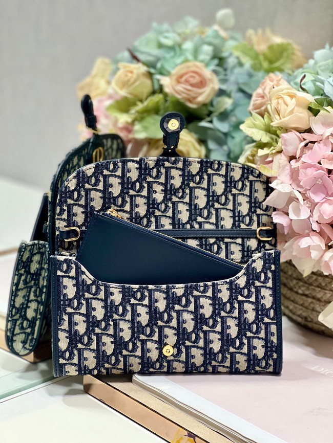 DIOR BOBBY EAST-WEST POUCH WITH CHAIN Blue Dior Oblique Jacquard S5703UT