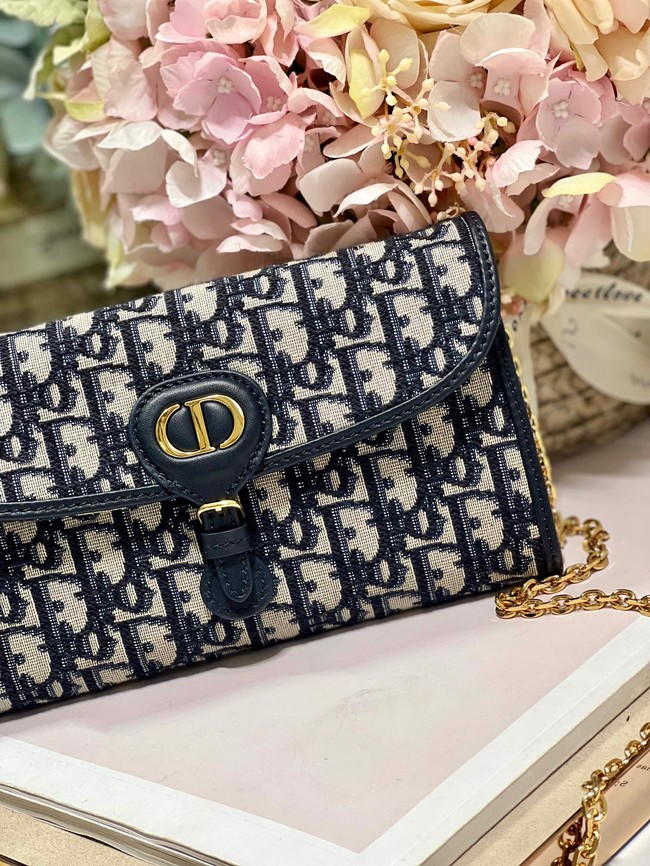 DIOR BOBBY EAST-WEST POUCH WITH CHAIN Blue Dior Oblique Jacquard S5703UT