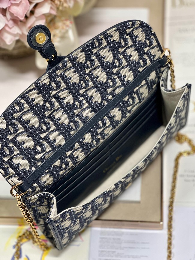 DIOR BOBBY EAST-WEST POUCH WITH CHAIN Blue Dior Oblique Jacquard S5703UT
