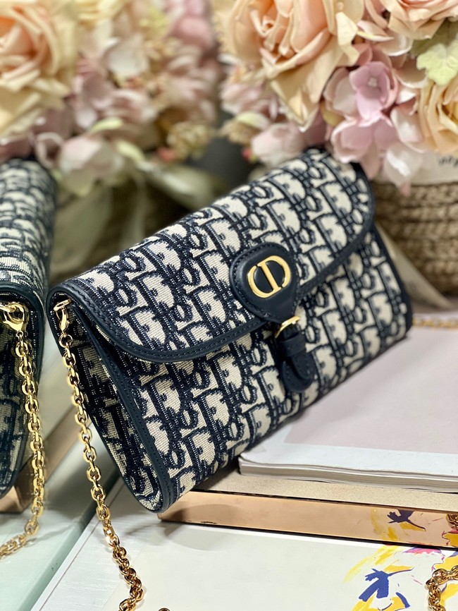 DIOR BOBBY EAST-WEST POUCH WITH CHAIN Blue Dior Oblique Jacquard S5703UT