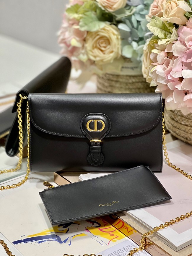 DIOR BOBBY EAST-WEST POUCH WITH CHAIN Smooth Calfskin S5703UBP BLACK