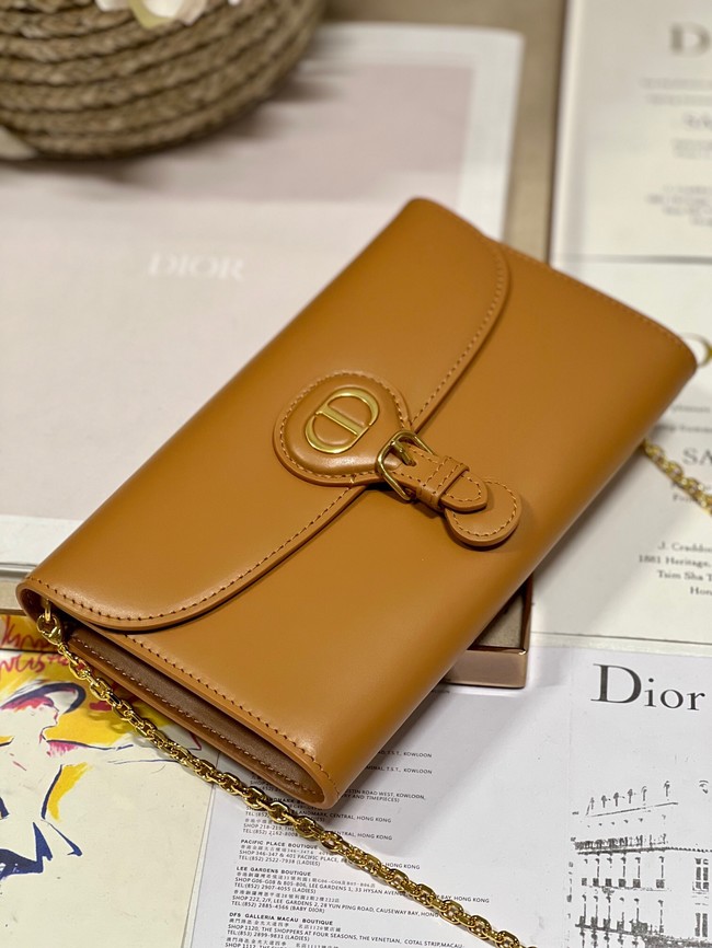 DIOR BOBBY EAST-WEST POUCH WITH CHAIN Smooth Calfskin S5703UBP BROWN