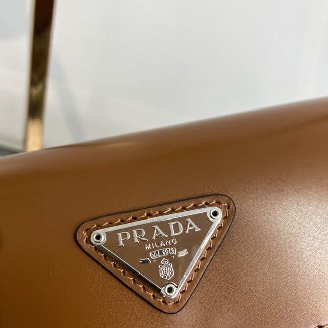 Prada Cleo brushed leather shoulder bag with flap 1BD311 brown
