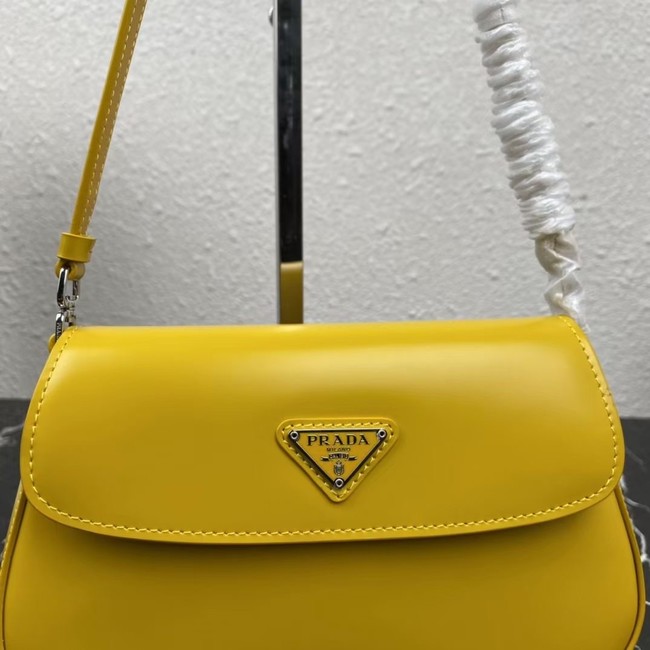 Prada Cleo brushed leather shoulder bag with flap 1BD311 yellow