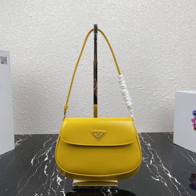 Prada Cleo brushed leather shoulder bag with flap 1BD311 yellow