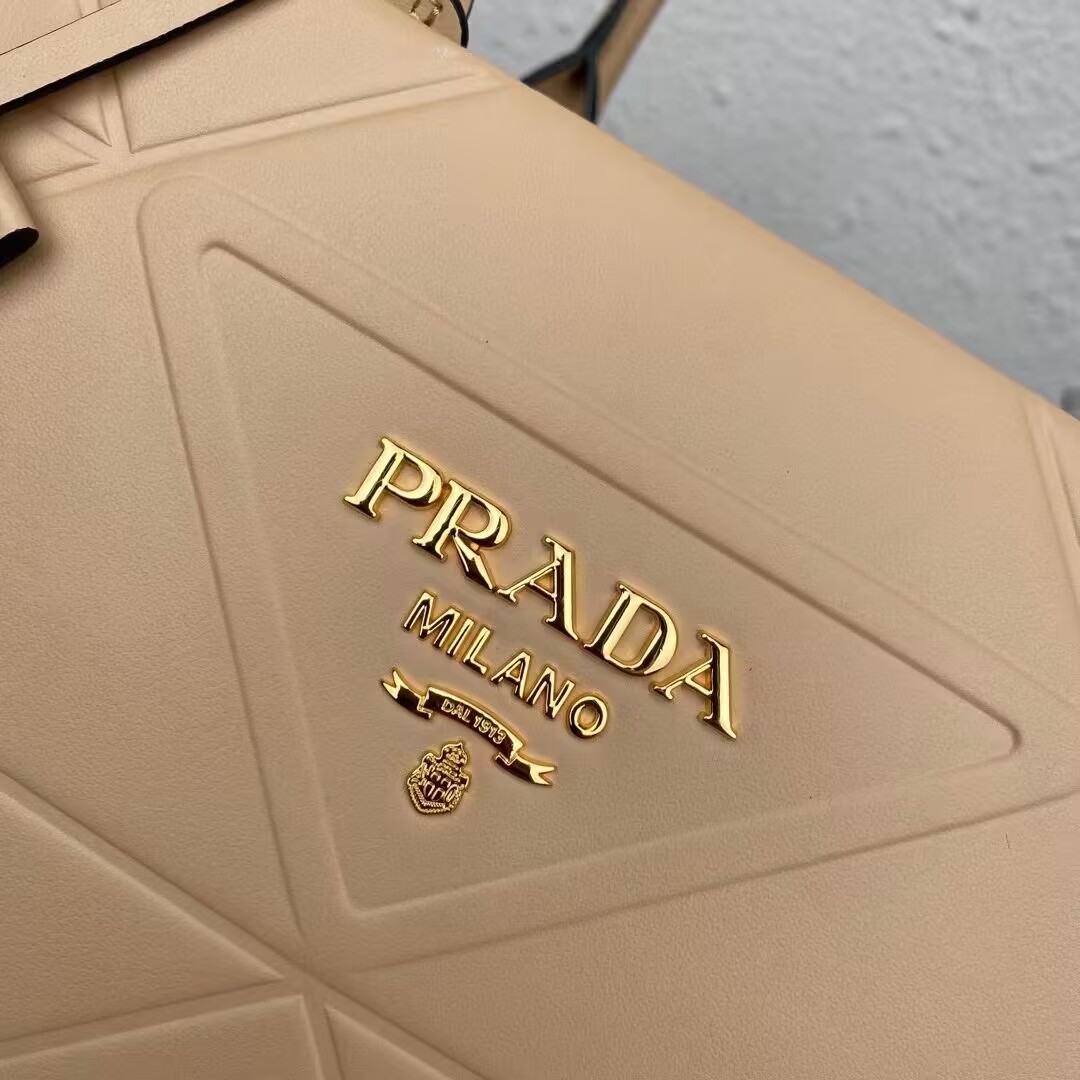 Medium leather Prada Symbole bag with topstitching 1BA378 Sand Beige