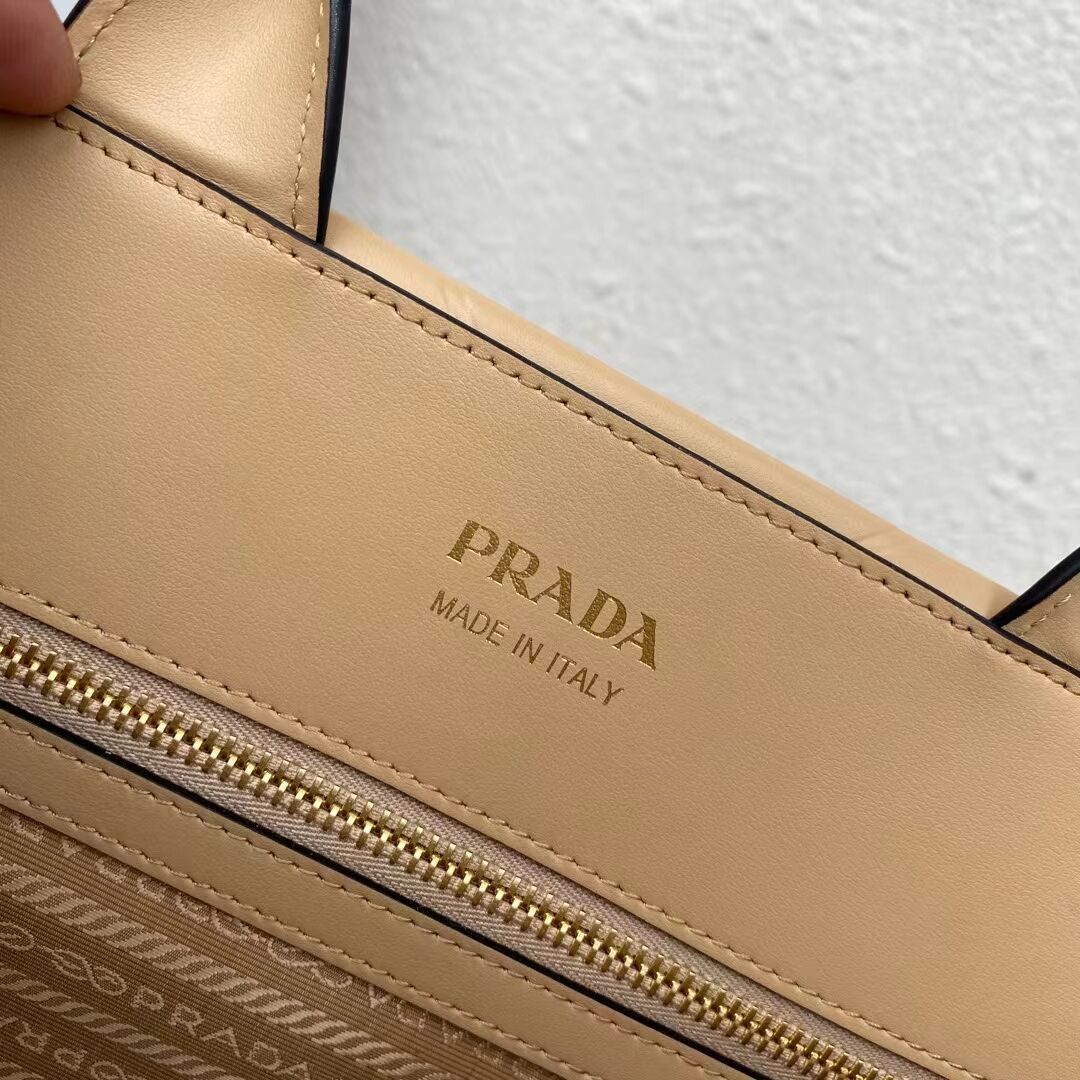 Medium leather Prada Symbole bag with topstitching 1BA378 Sand Beige