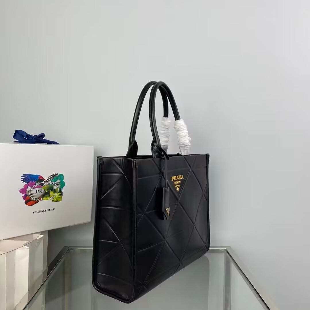 Medium leather Prada Symbole bag with topstitching 1BA378 black