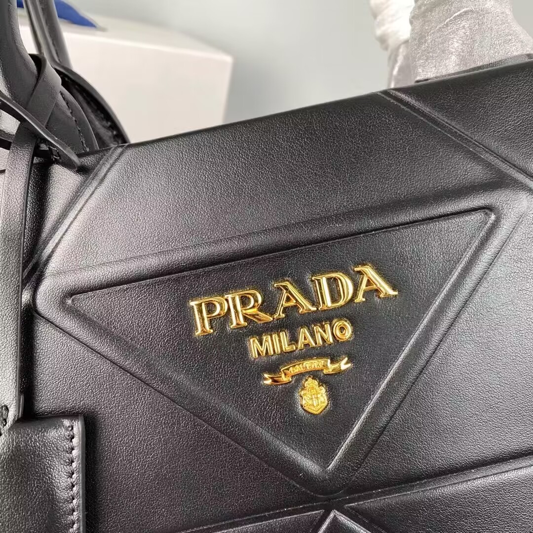 Medium leather Prada Symbole bag with topstitching 1BA378 black