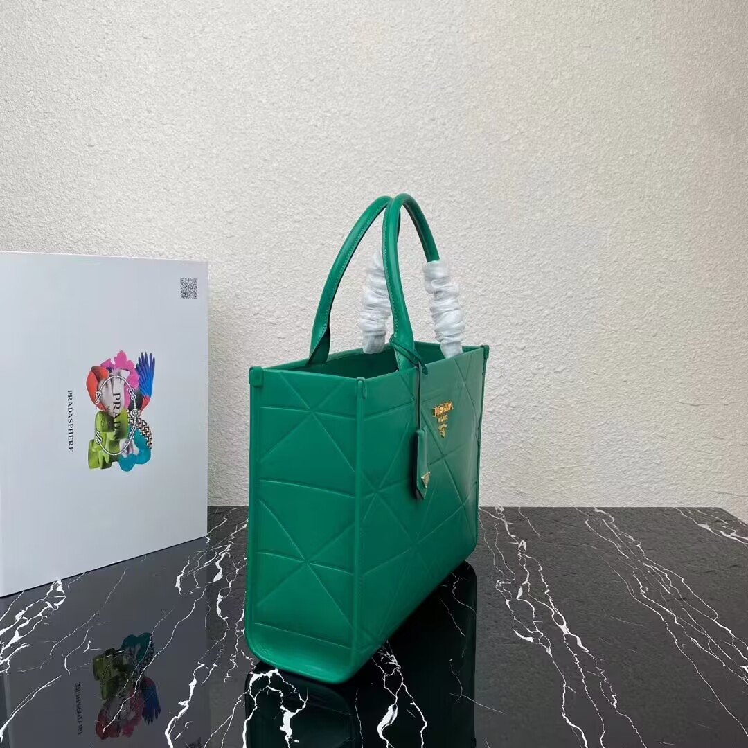 Medium leather Prada Symbole bag with topstitching 1BA378 green