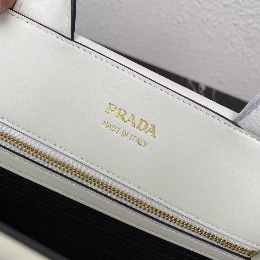 Medium leather Prada Symbole bag with topstitching 1BA378 white